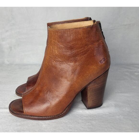 BED | STU Onset Leather Ankle Boots Peep Toe Stacked Heel Booties  | 7.5 - Picture 6 of 12